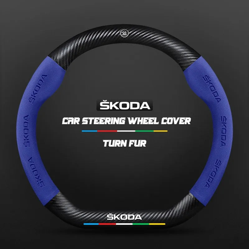 Car steering wheel cover in carbon fiber suede style suitable for Skoda