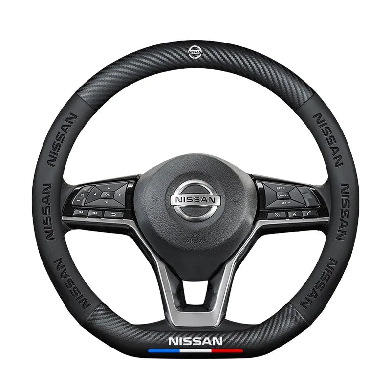 Carbon fiber genuine leather car steering wheel cover for Nissan