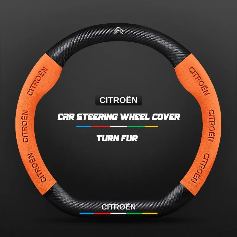 Car steering wheel cover in carbon fiber suede style suitable for Citroen