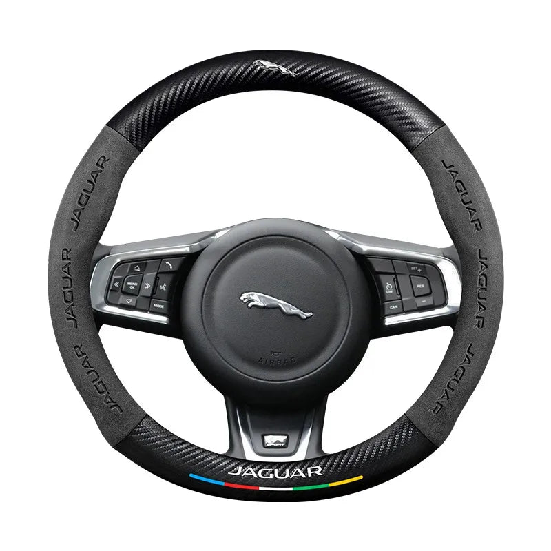Car steering wheel cover in carbon fiber suede style suitable for Jaguar