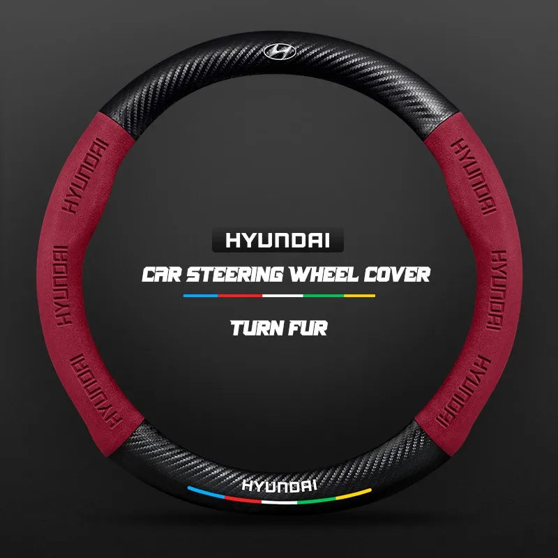 Car steering wheel cover in carbon fiber suede style suitable for Hyundai