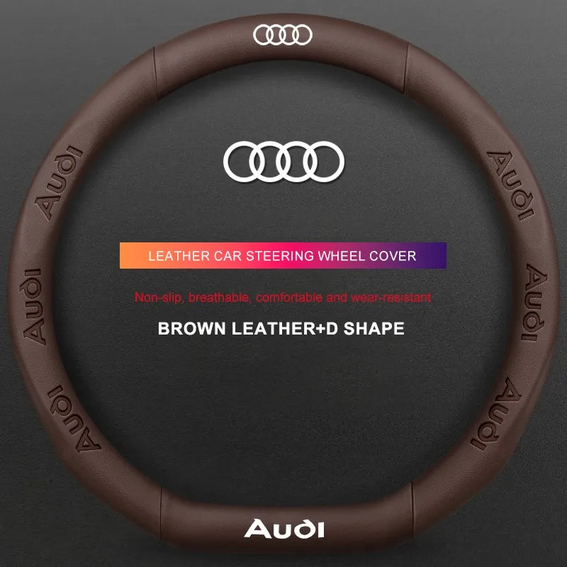3D Embossed Genuine Leather Steering Wheel Cover For Audi