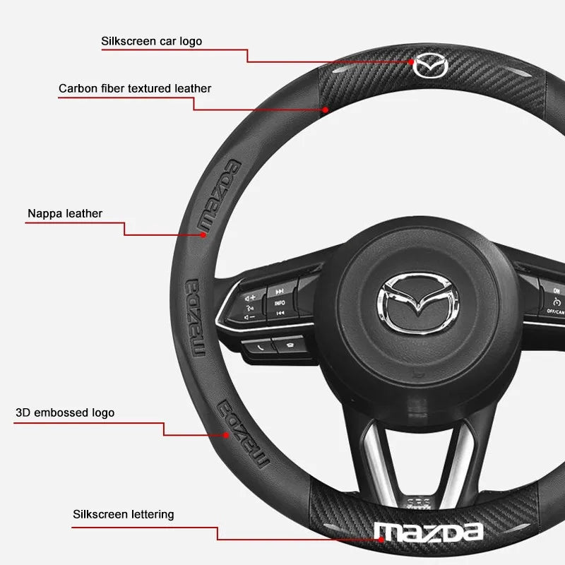 3D Embossed Genuine Leather Steering Wheel Cover For Mazda