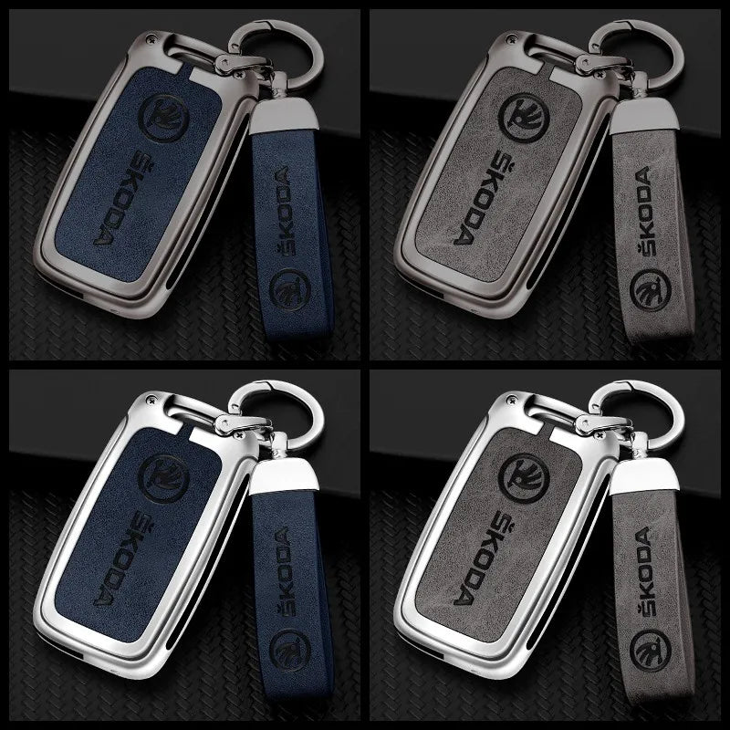 Zinc alloy genuine leather car key case for Skoda series