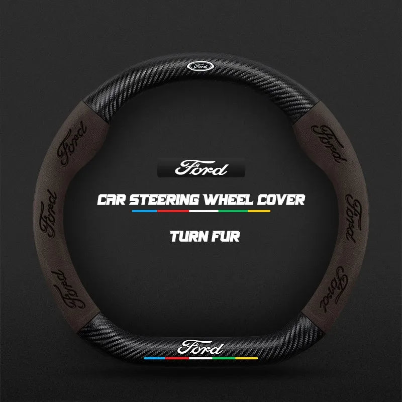 Car steering wheel cover in carbon fiber suede style suitable for Ford