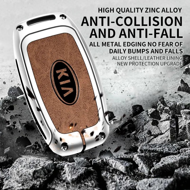 Zinc alloy genuine leather car key case for Kia series