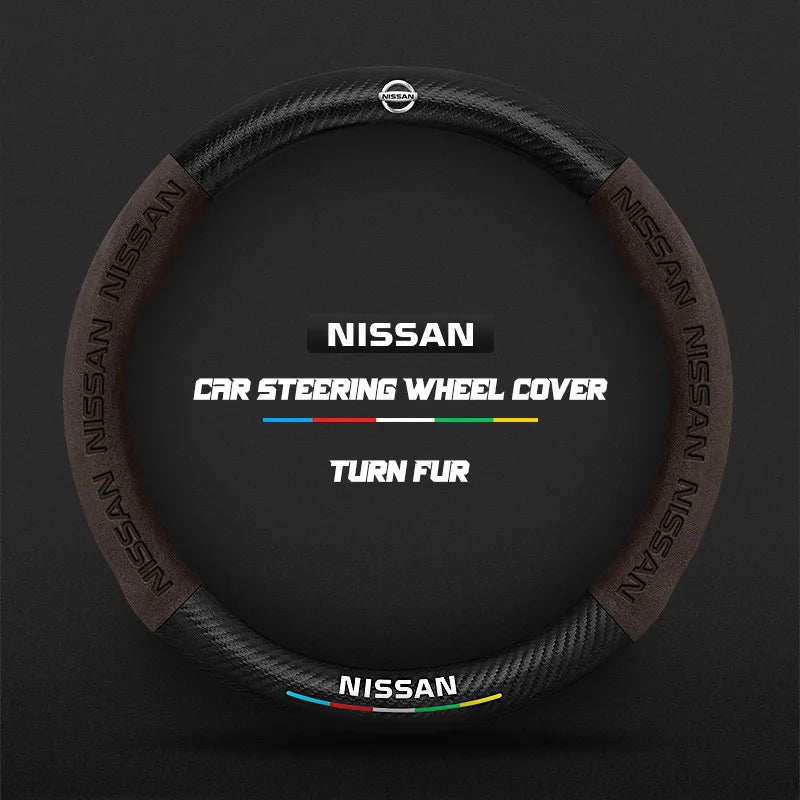 Car steering wheel cover in carbon fiber suede style suitable for Nissan