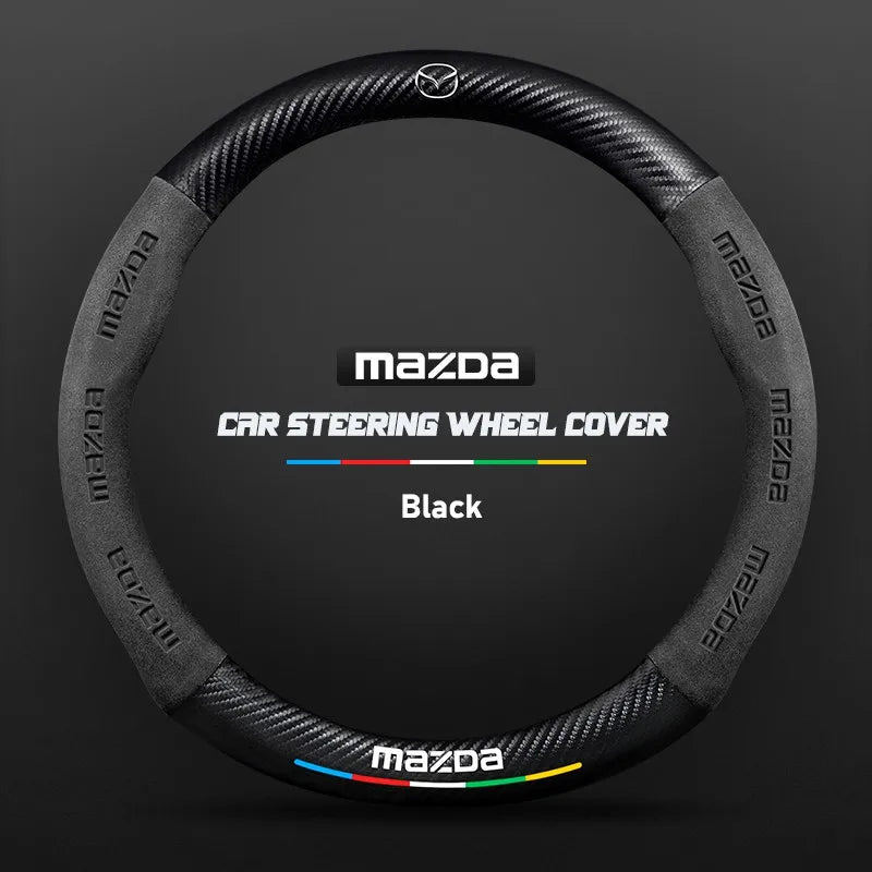 Car steering wheel cover in carbon fiber suede style suitable for Mazda