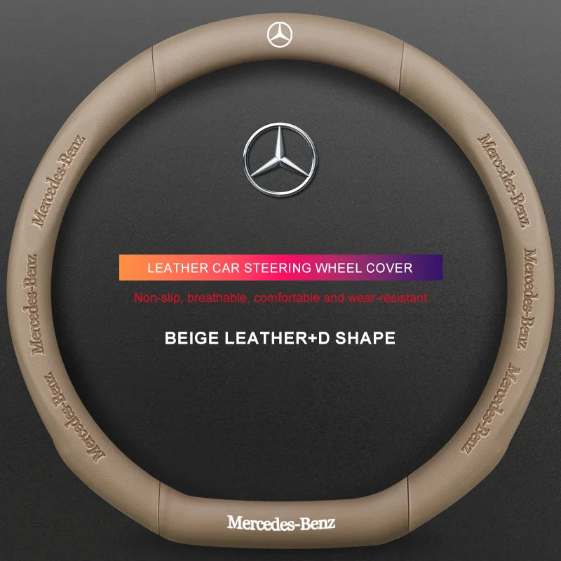 3D Embossed Genuine Leather Steering Wheel Cover for Mercedes-Benz