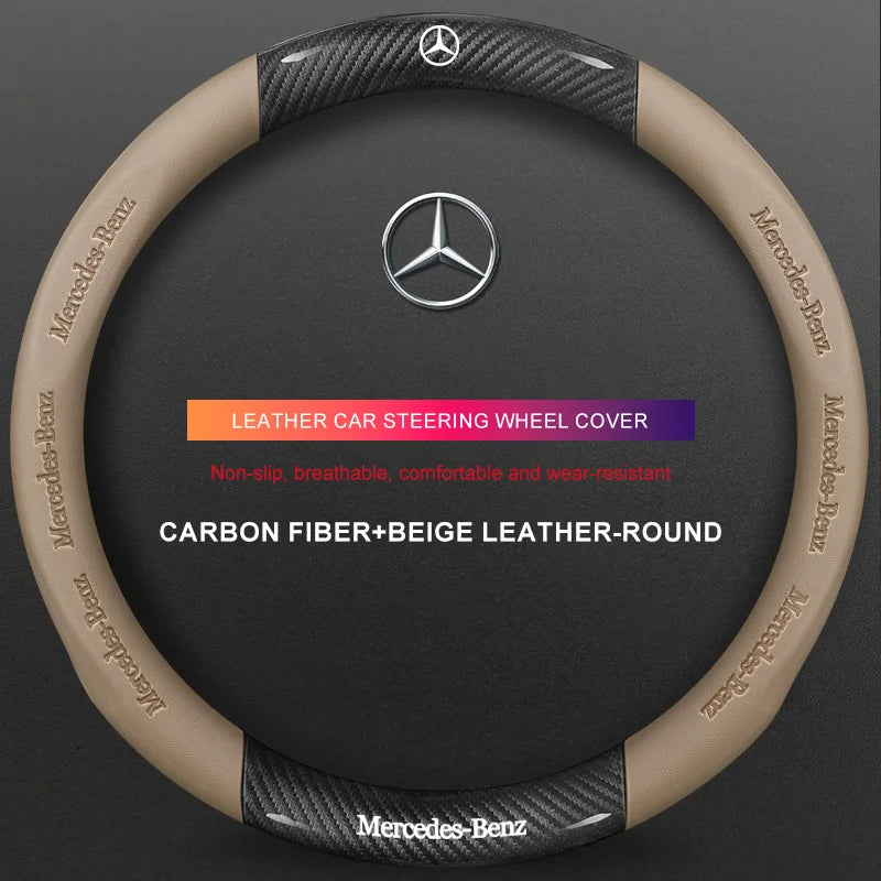 3D Embossed Genuine Leather Steering Wheel Cover for Mercedes-Benz