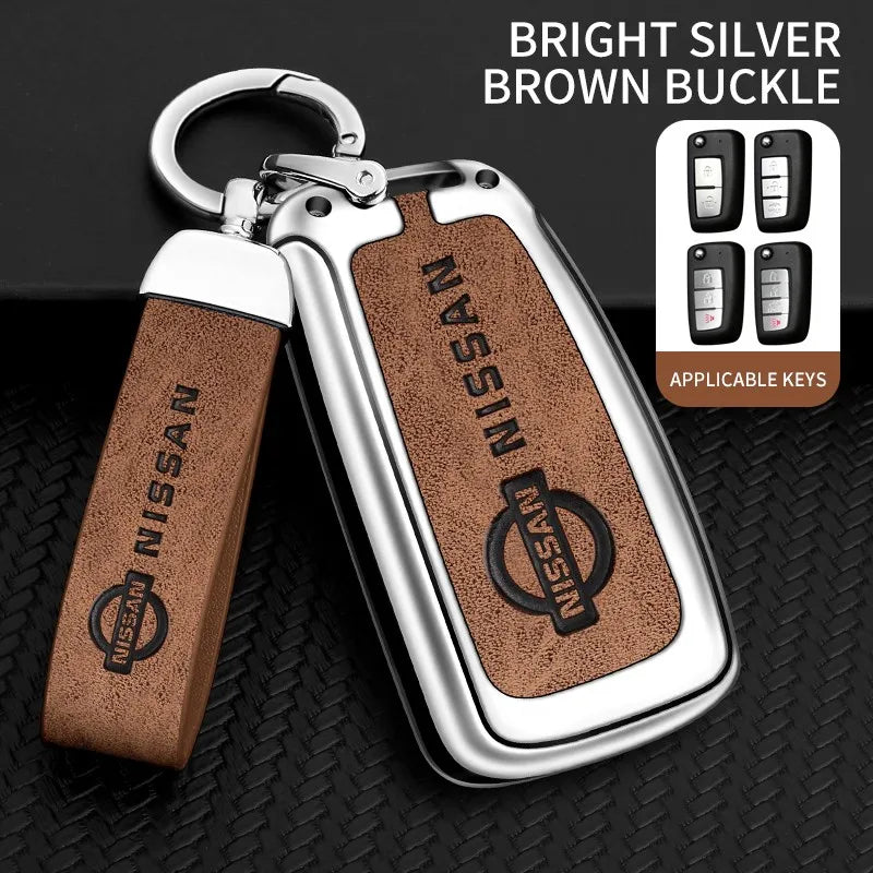 Zinc alloy genuine leather car key case for Nissan series