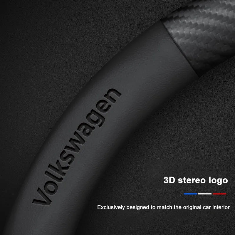 Carbon fiber genuine leather car steering wheel cover for Volkswagen