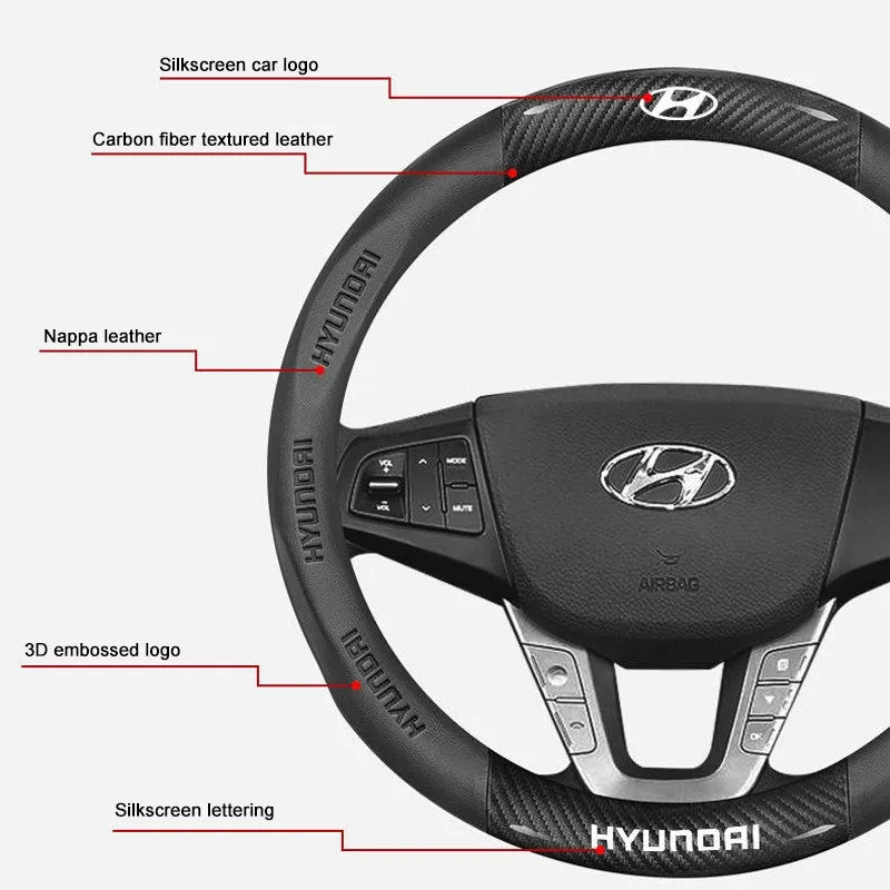 3D Embossed Genuine Leather Steering Wheel Cover For Hyundai