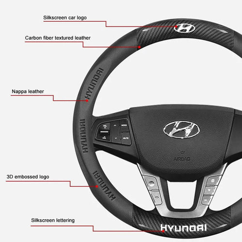 3D Embossed Genuine Leather Steering Wheel Cover For Hyundai