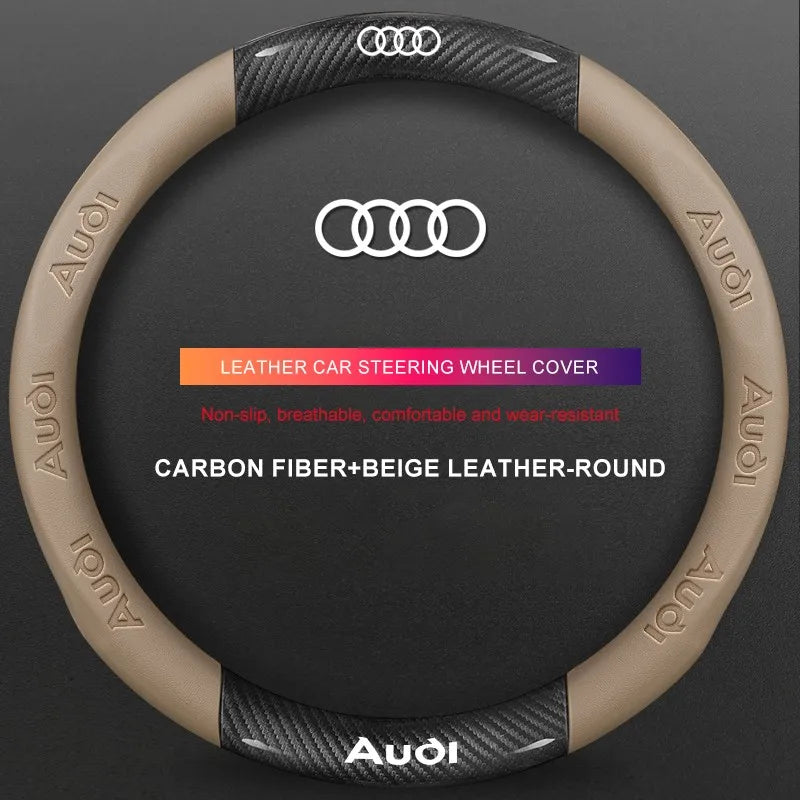 3D Embossed Genuine Leather Steering Wheel Cover For Audi