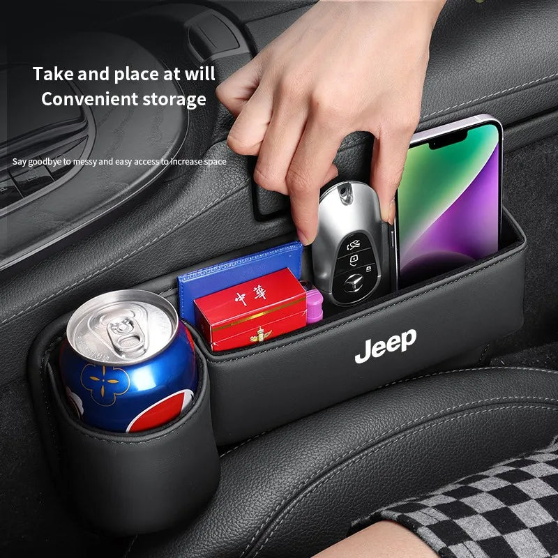 Car seat gap storage box with cup holder suitable for Jeep