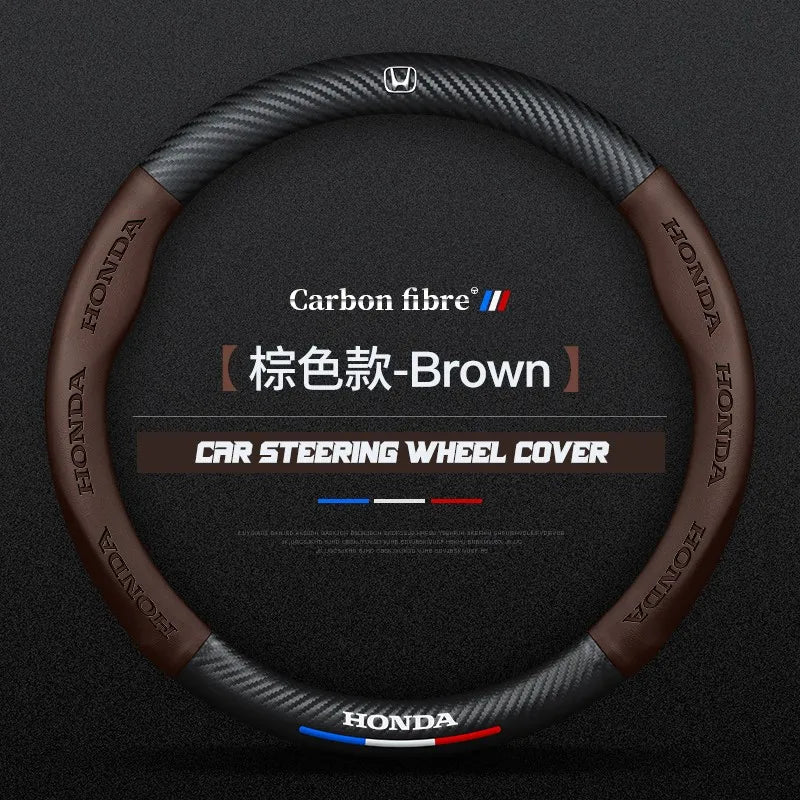 Carbon fiber genuine leather car steering wheel cover for Honda