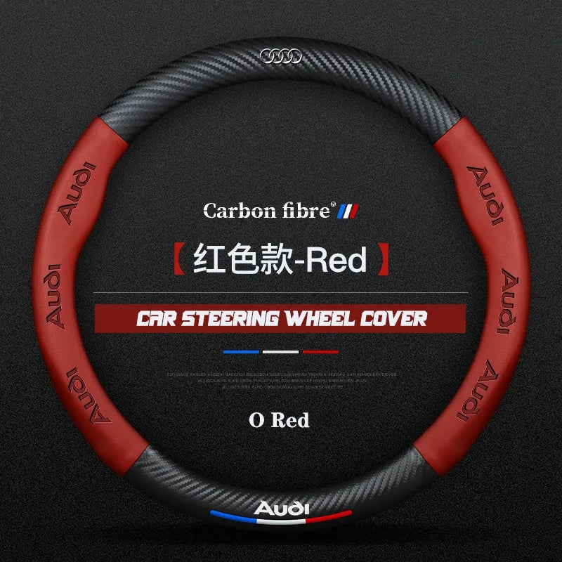 Carbon fiber genuine leather car steering wheel cover for Audi