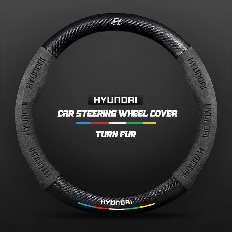 Car steering wheel cover in carbon fiber suede style suitable for Hyundai