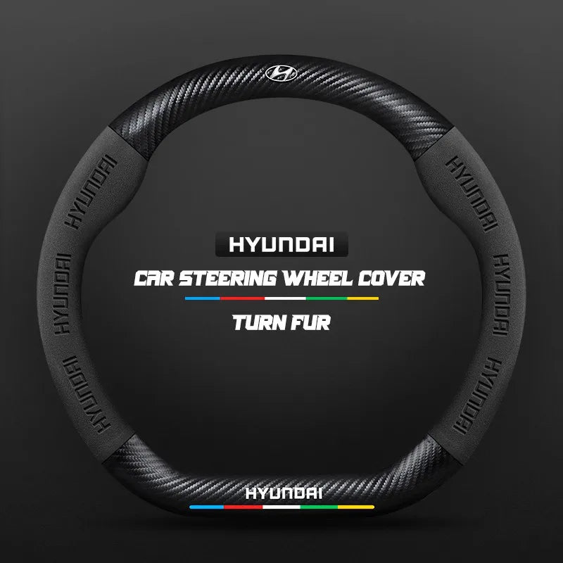 Car steering wheel cover in carbon fiber suede style suitable for Hyundai