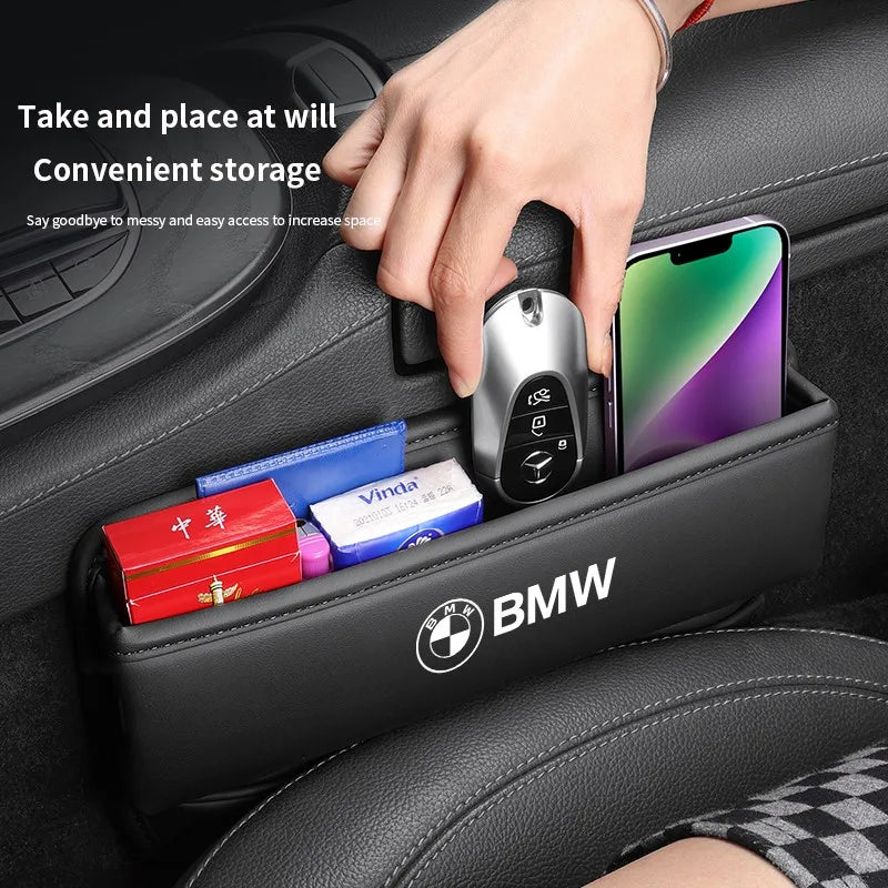 Car seat gap leather storage box suitable for BMW