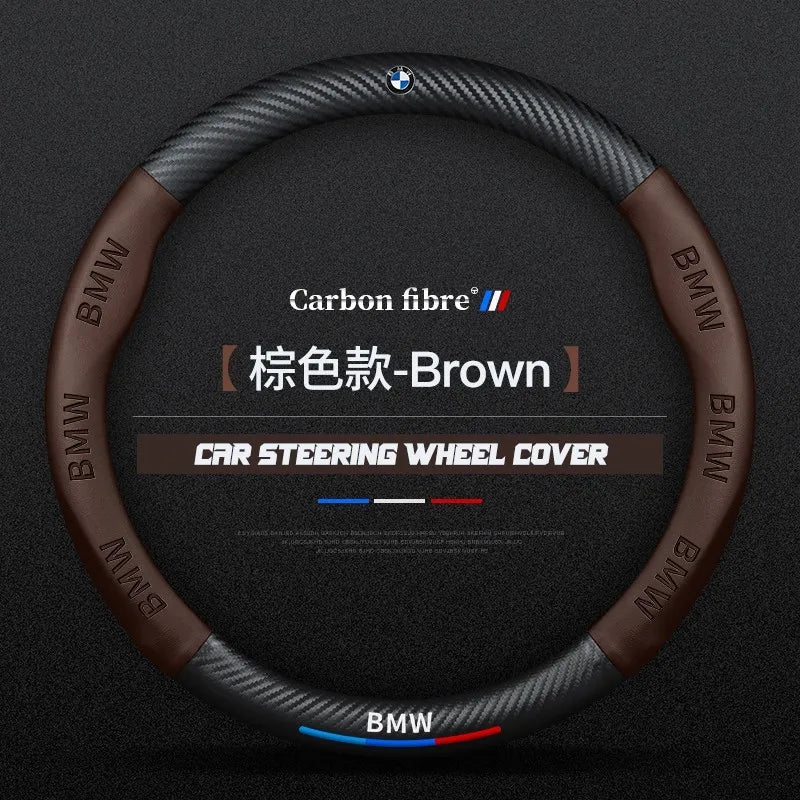 Carbon fiber genuine leather car steering wheel cover for BMW