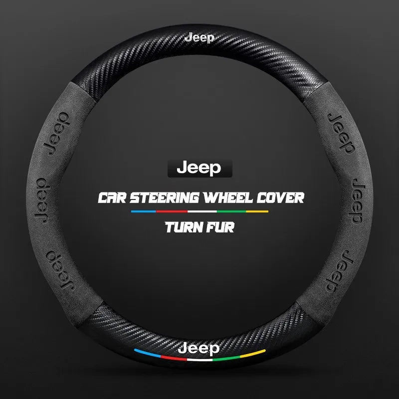 Car steering wheel cover in carbon fiber suede style suitable for Jeep
