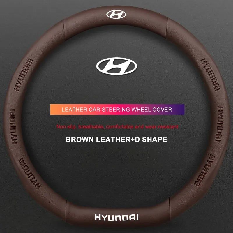 3D Embossed Genuine Leather Steering Wheel Cover For Hyundai