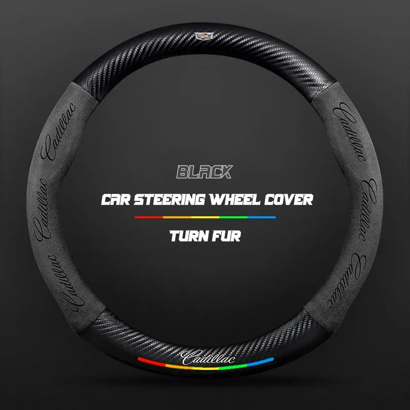 Car steering wheel cover in carbon fiber suede style suitable for Cadillac