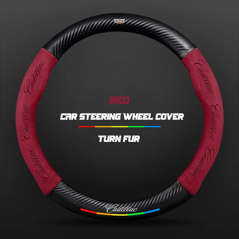 Car steering wheel cover in carbon fiber suede style suitable for Cadillac