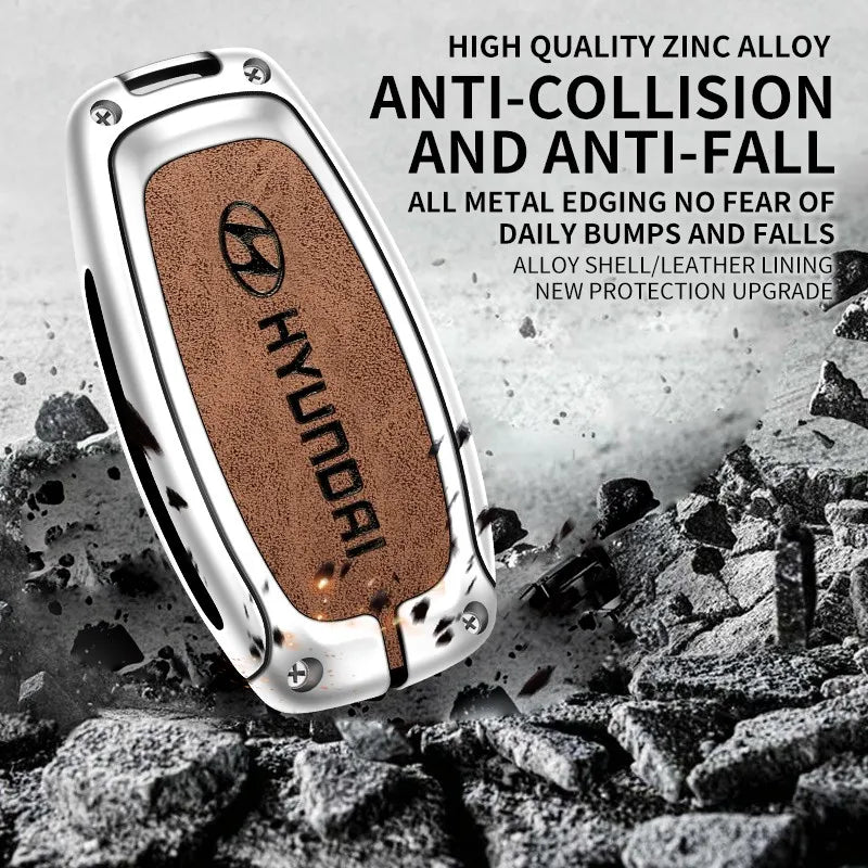 Zinc alloy genuine leather car key case for Hyundai series