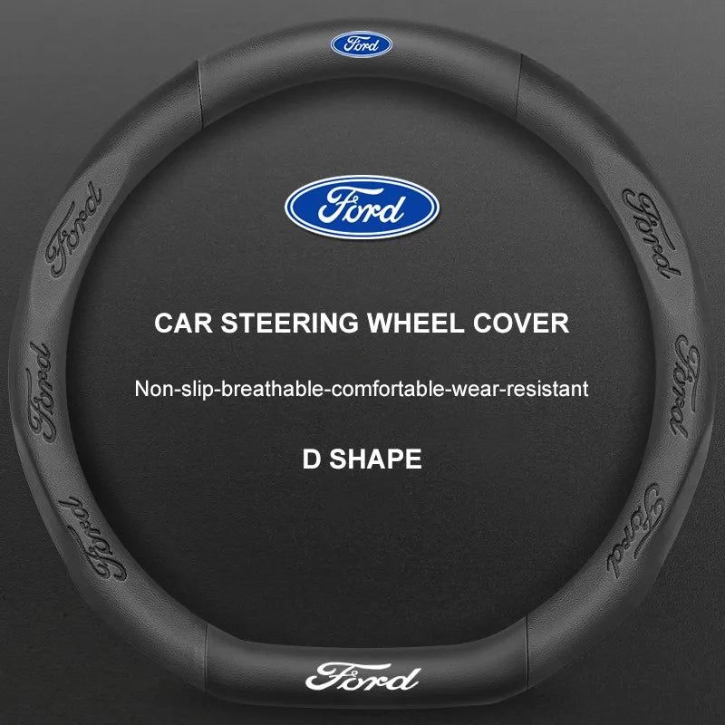 3D Embossed Genuine Leather Steering Wheel Cover For Ford