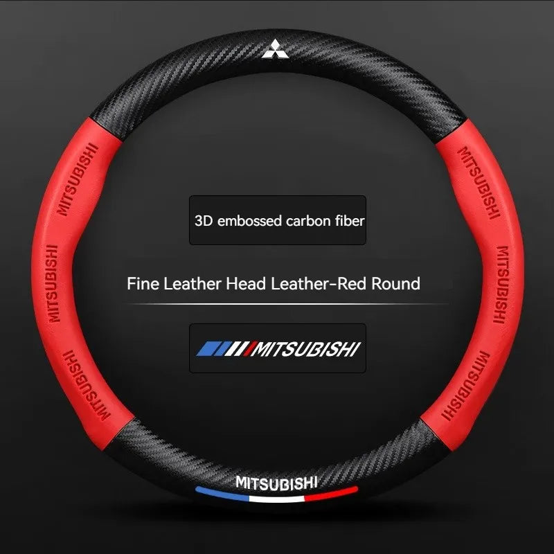 Carbon fiber genuine leather car steering wheel cover for Mitsubishi