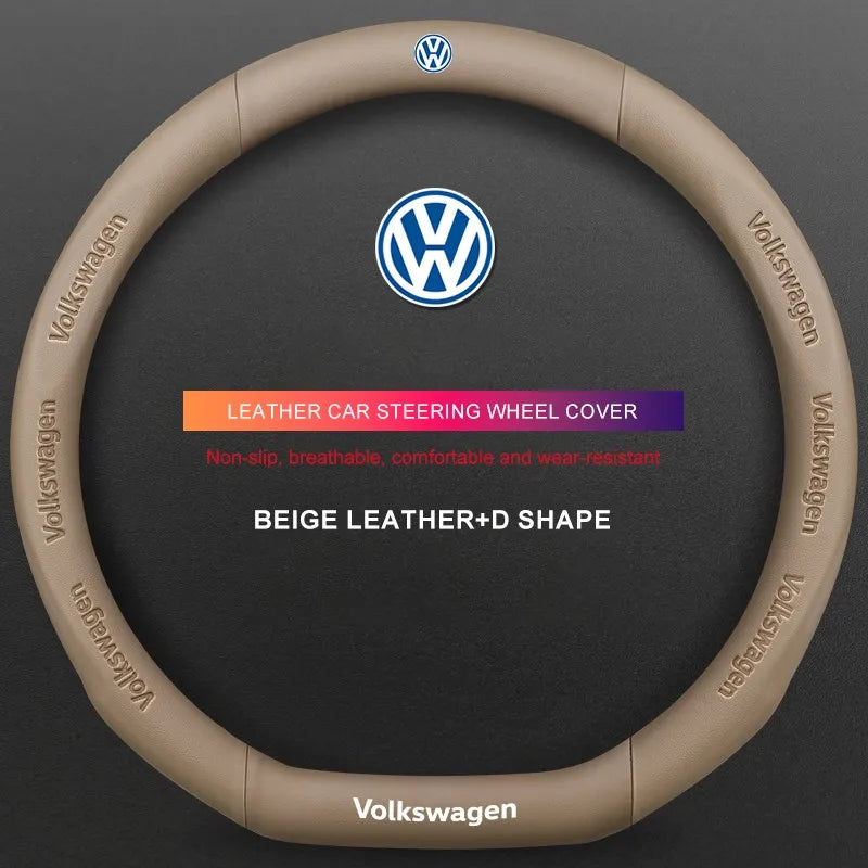 3D Embossed Genuine Leather Steering Wheel Cover For Volkswagen
