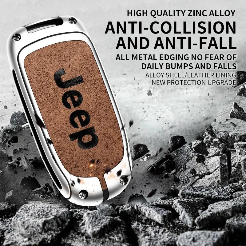 Zinc alloy genuine leather car key case for Jeep series