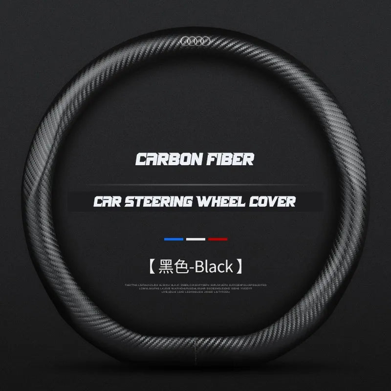Carbon fiber genuine leather car steering wheel cover for Audi