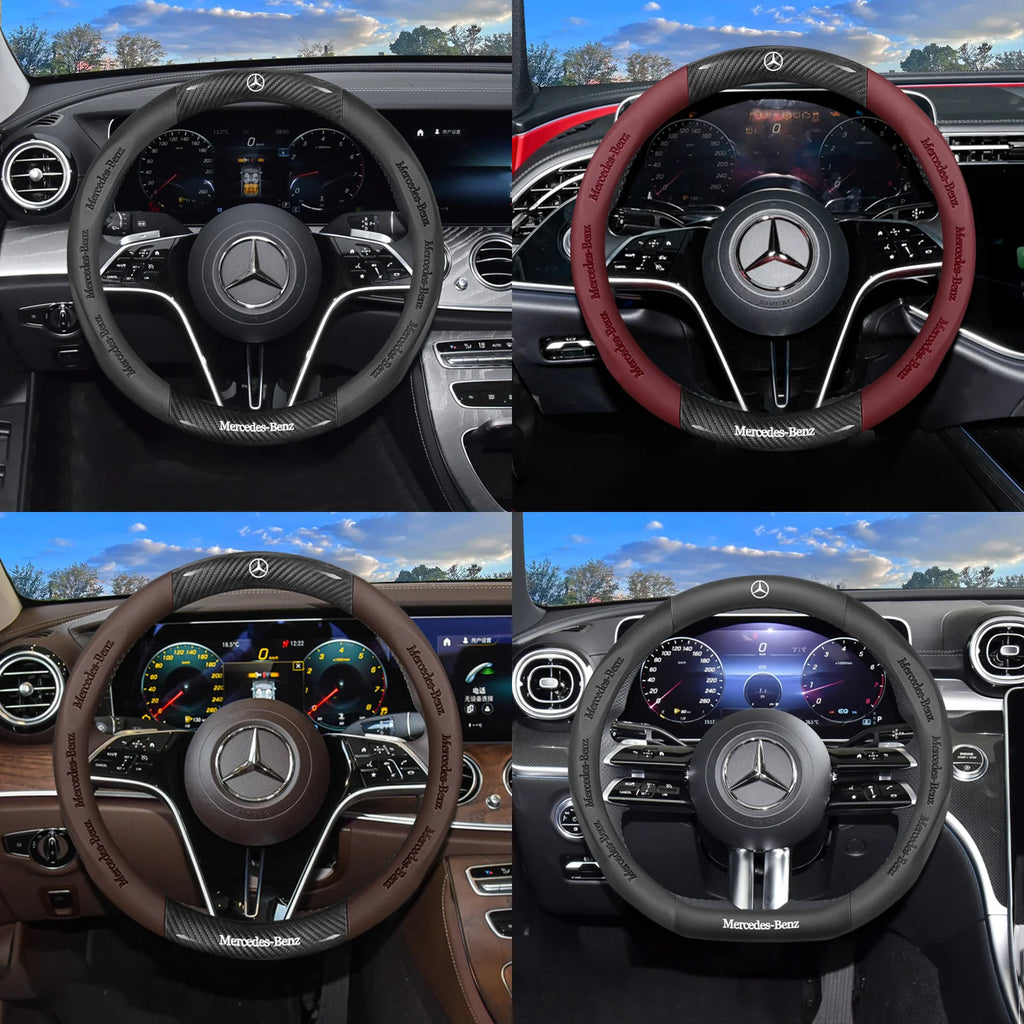3D Embossed Genuine Leather Steering Wheel Cover for Mercedes-Benz