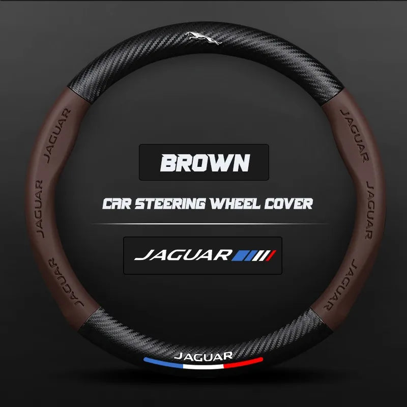Carbon fiber genuine leather car steering wheel cover for Jaguar