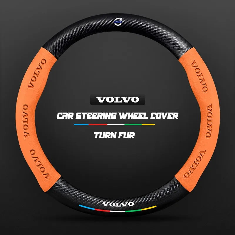 Car steering wheel cover in carbon fiber suede style suitable for Volvo