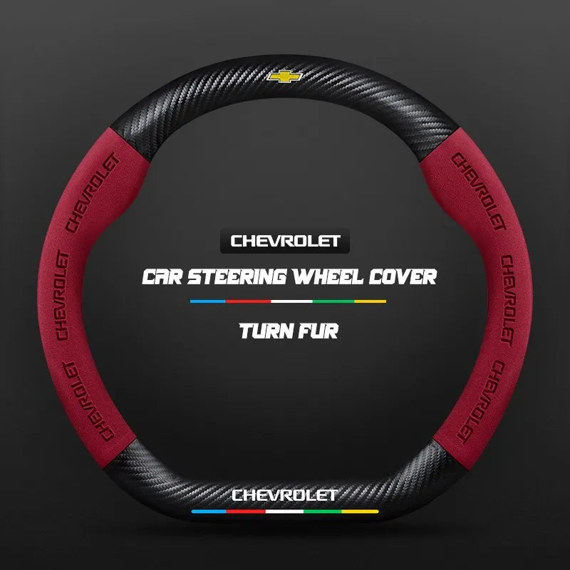 Car steering wheel cover in carbon fiber suede style suitable for Chevrolet