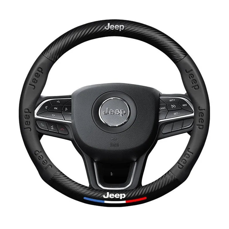 Carbon fiber genuine leather car steering wheel cover for Jeep