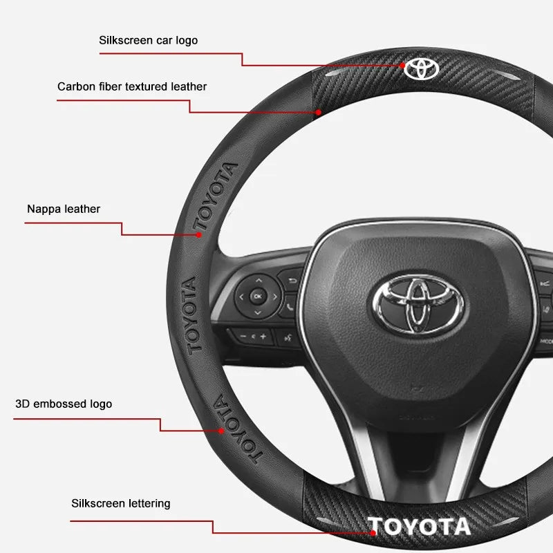 3D Embossed Genuine Leather Steering Wheel Cover For Toyota