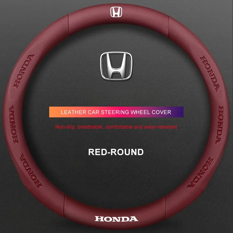 3D Embossed Genuine Leather Steering Wheel Cover For Honda