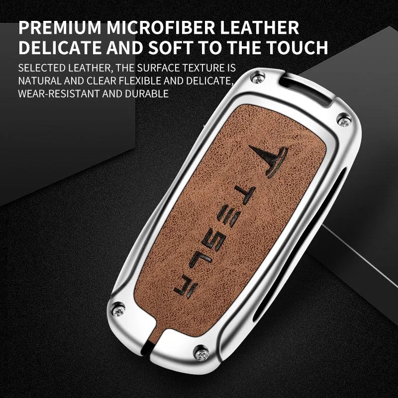 Zinc alloy genuine leather car key case for Tesla series