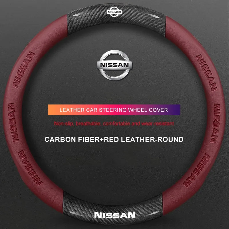 3D Embossed Genuine Leather Steering Wheel Cover For Nissan