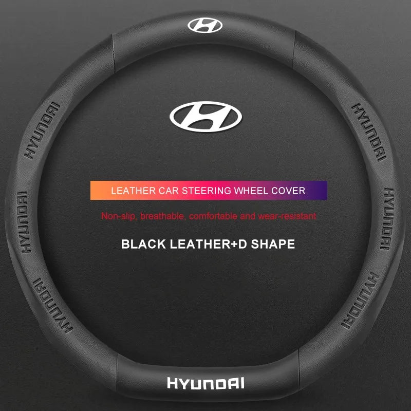 3D Embossed Genuine Leather Steering Wheel Cover For Hyundai