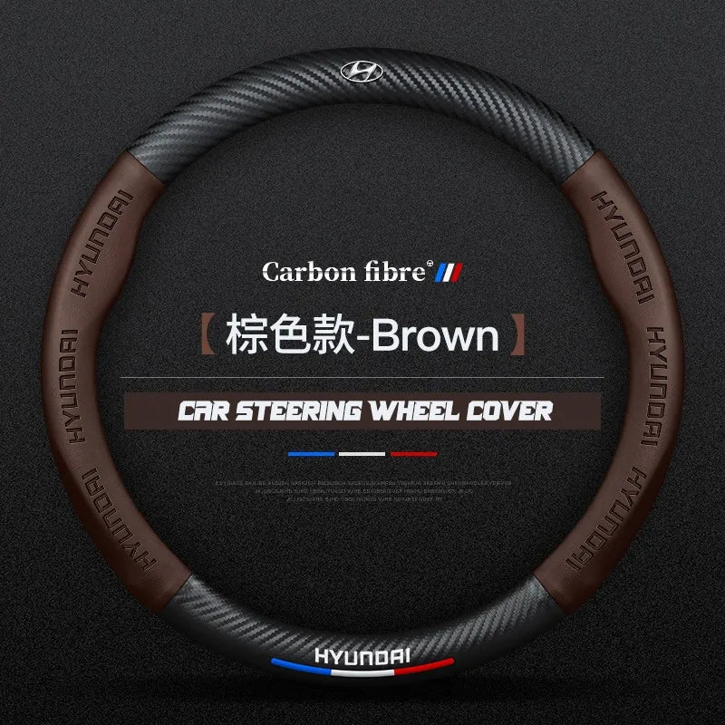 Carbon fiber genuine leather car steering wheel cover for Hyundai