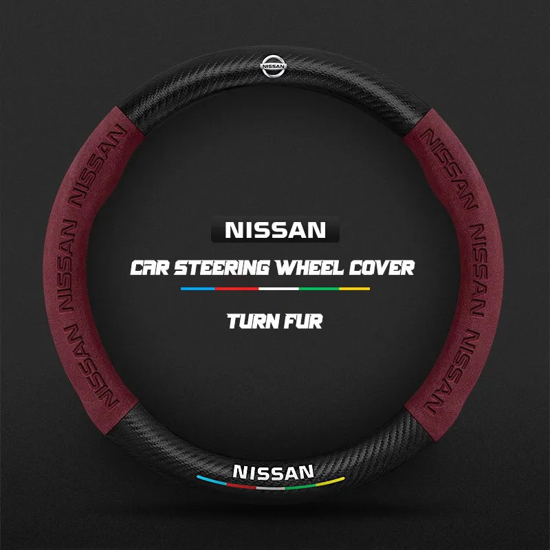 Car steering wheel cover in carbon fiber suede style suitable for Nissan
