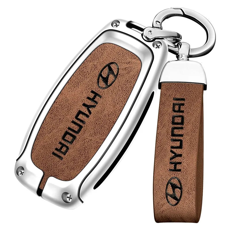 Zinc alloy genuine leather car key case for Hyundai series