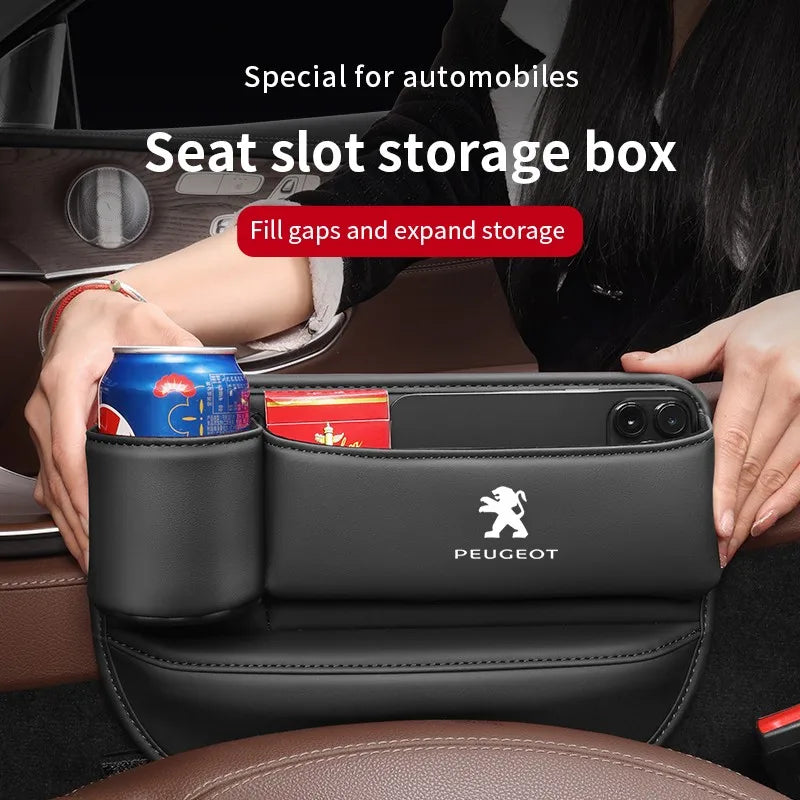 Car seat gap storage box with cup holder suitable for Peugeot